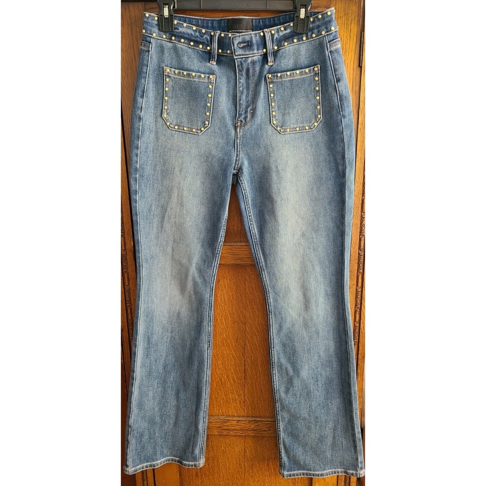 White House Black Market High Rise Bootcut Novelty Studded Jeans Blue Size 6